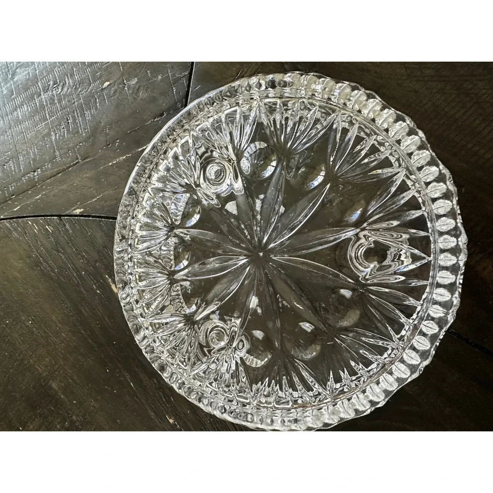 Vintage Clear Pressed Glass 3 Taper Candle Holder Centerpiece Bowl Starburst 9